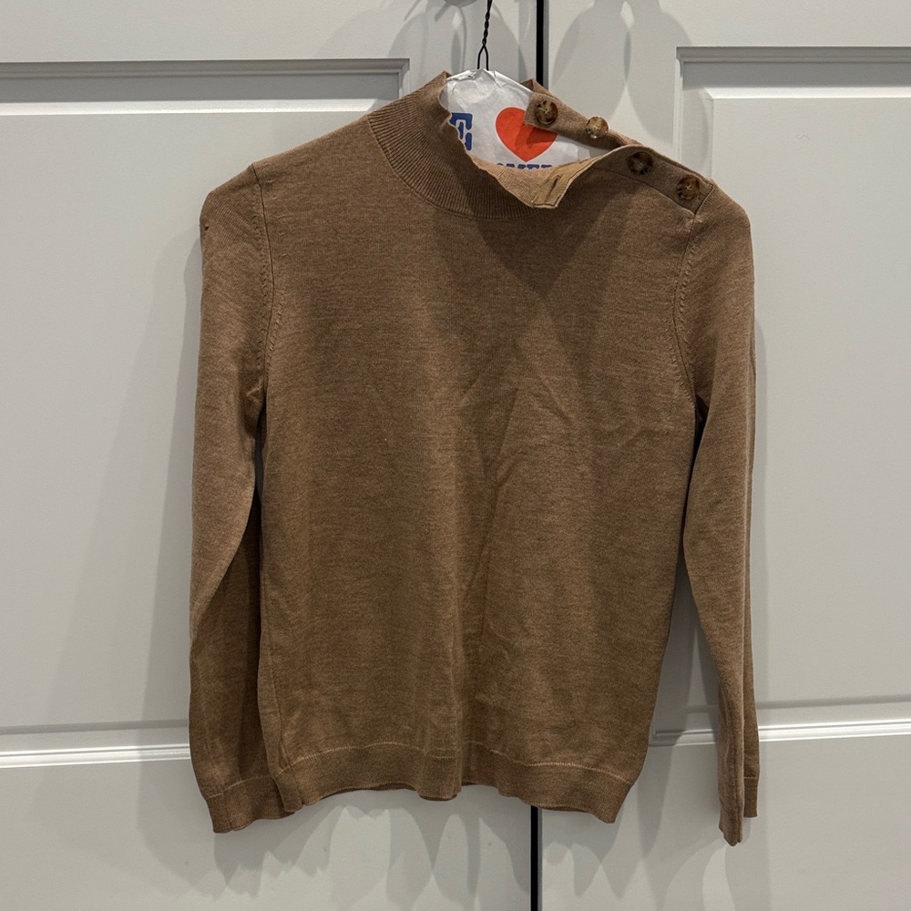 Sezane Brown Crew Neck Sweater with Button Accents